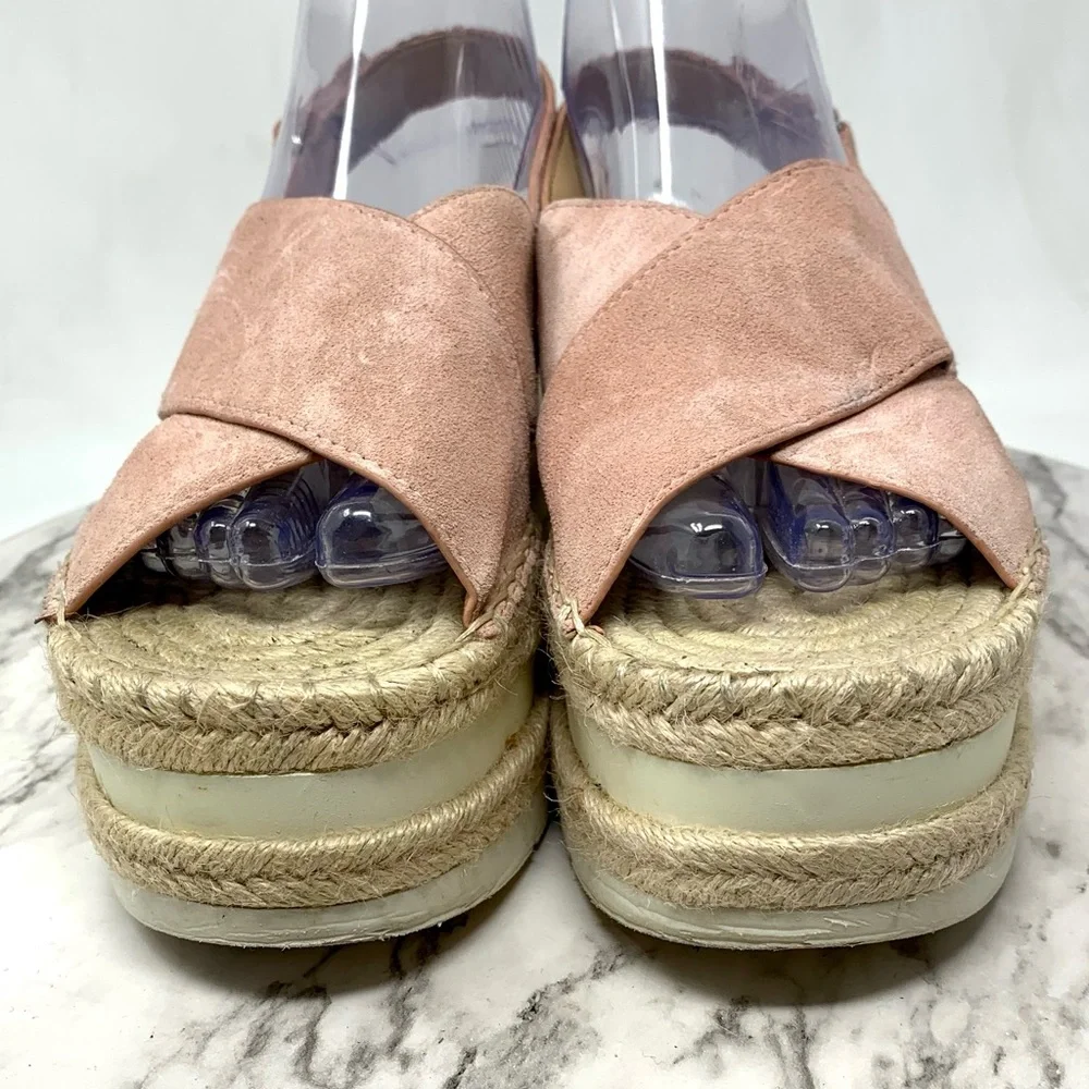 Marc Fisher Gandy Crossover Pink Suede Platform Espadrilles 8 Boho Coastal Chic
